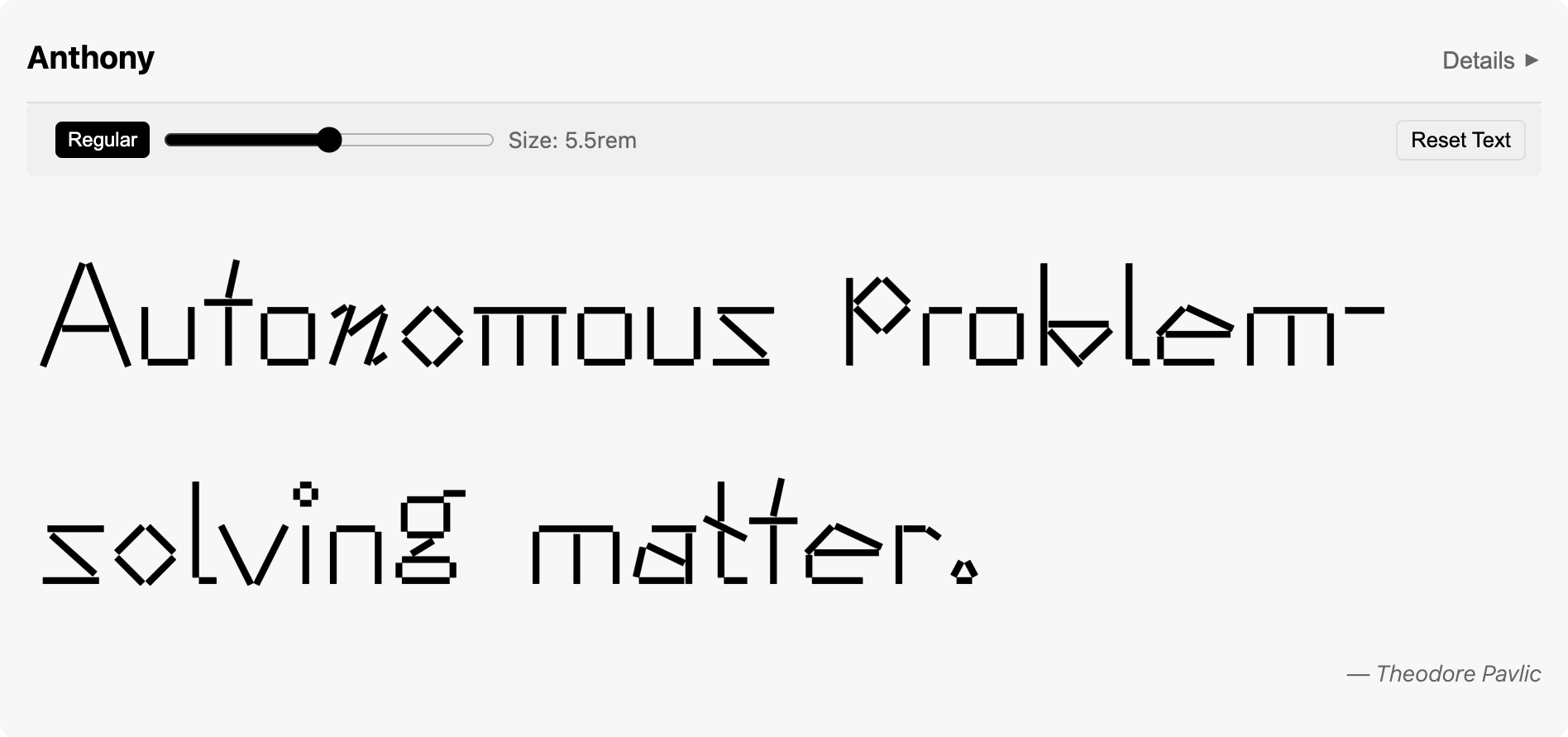 A screenshot from fonts.jamesking.io showing the typeface 